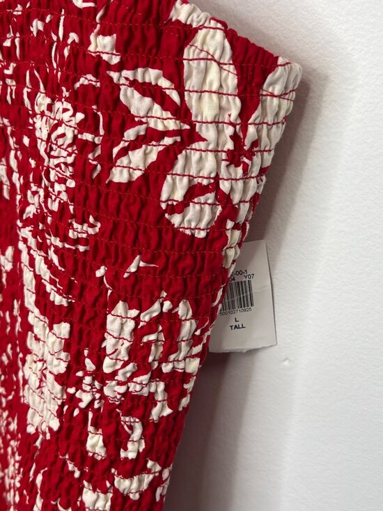 Old Navy Smocked Floral Crop Top Red Cream Size L Tall Boho Cottagecore - Picture 9 of 10